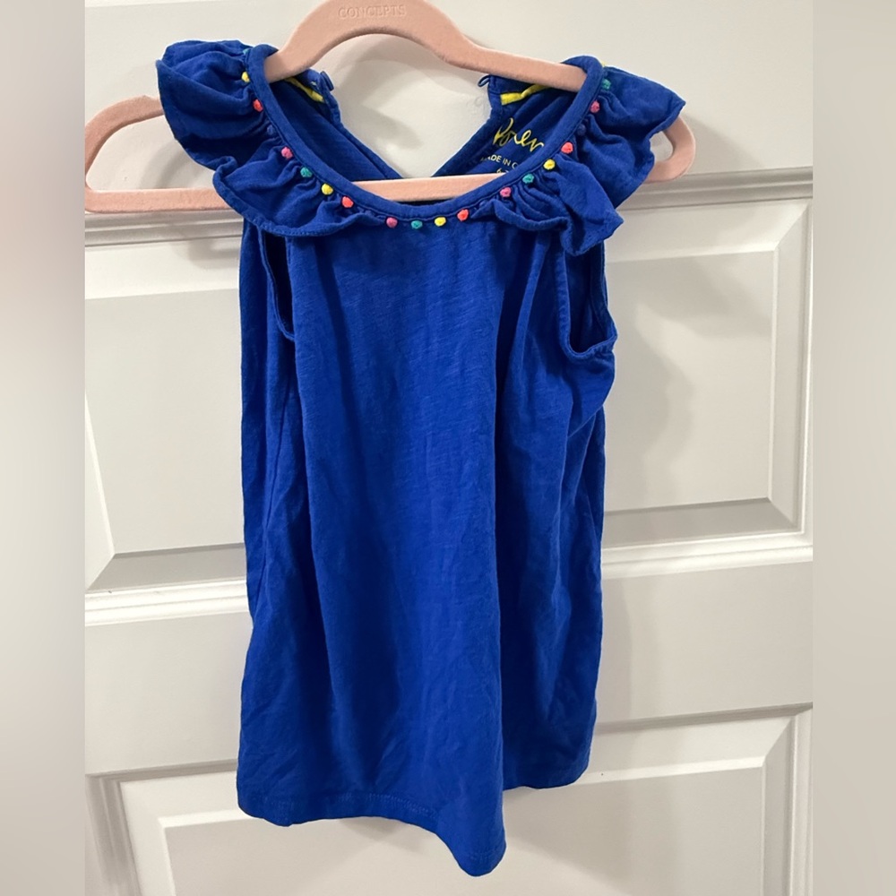 Mini Boden Vibrant Blue Tank Top with Ruffle and Beads
